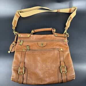HTF Vintage Handbag Fossil Brown Leather Shoulder Bag Emilia Top Zip Crossbody